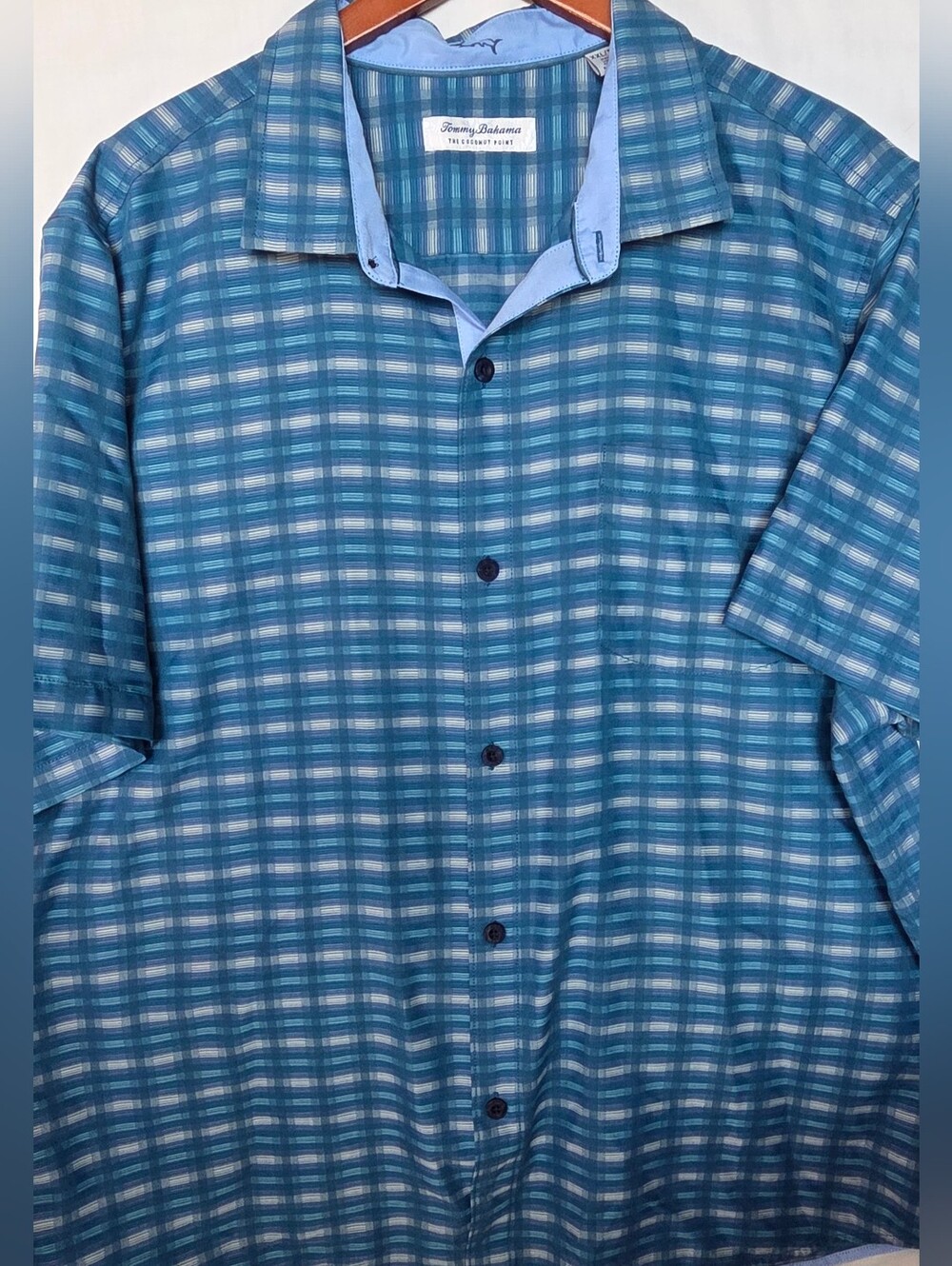 Mens Tommy Bahama The Coconut Point Collection Short Sleeve Blue Plaid Shirt XXL